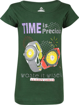 

Meril Girls Printed T Shirt(Dark Green