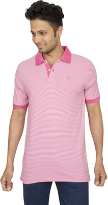 

Red Line Striped Men' Polo Neck Pink T-Shirt
