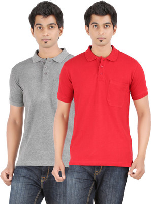 

Ap'pulse Solid Men' Polo Neck Grey, Red T-Shirt(Pack of 2, Andhra melange;red