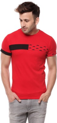 Gritstones Solid Men Round Neck Red, Black T-Shirt