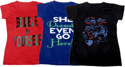 

IndiWeaves Girls Printed T Shirt(Multicolor, Red & blue & black