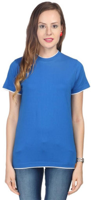 

Campus Sutra Solid Women' Round Neck Blue T-Shirt