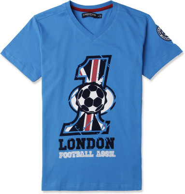 

London Fog Boys Striped Cotton T Shirt(Blue, Pack of 1, Blithe