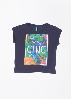 

United Colors of Benetton Girls Graphic Print T Shirt(Blue, 13c