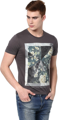 

Fritzberg Printed Men's Round Neck Grey T-Shirt, Dark grey
