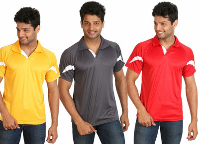 

Campus Sutra Solid Men Polo Neck Grey, Red, Yellow T-Shirt(Pack of 3)