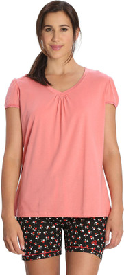 

Jockey Solid Women' V-neck Pink T-Shirt, Peach blossom