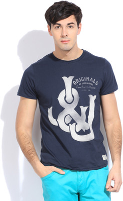 

Jack & Jones Printed Men's Round Neck Blue T-Shirt, Dress blues