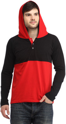 

BigIdea Solid Men' Hooded Black, Red T-Shirt