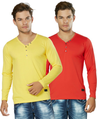 

Alan Jones Solid Men's Henley Yellow, Red T-Shirt(Pack of 2, Red;yellow