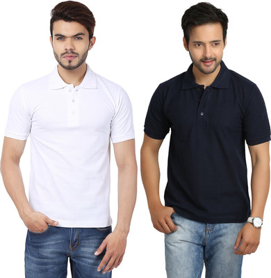 

Weardo Solid Men's Polo Neck Blue, White T-Shirt(Pack of 2), Navy blue;white