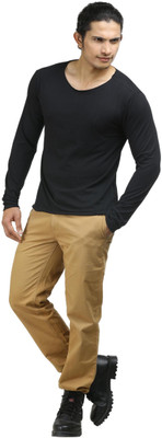 

Oviyon Solid Men's Boat Neck Black T-Shirt, Jet black