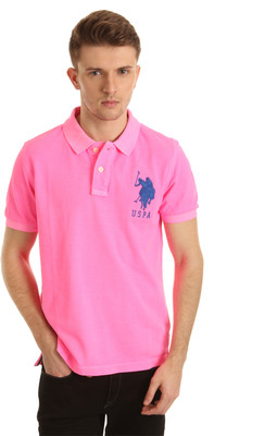 U.S. Polo Assn Solid Men's Polo Neck Pink T-Shirt, Fusion coral