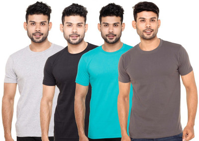 

FLEXIMAA Solid Men's Round Neck Grey, Black, Green, Grey T-Shirt(Pack of 4