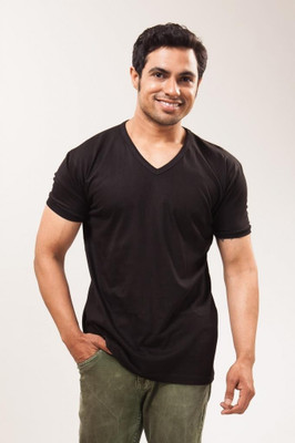 

Unisopent Designs Solid Men's V-neck Black T-Shirt