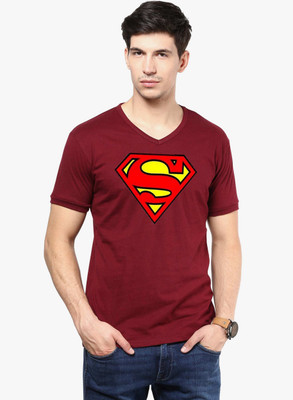 East West Solid Men's V-neck Maroon T-Shirt