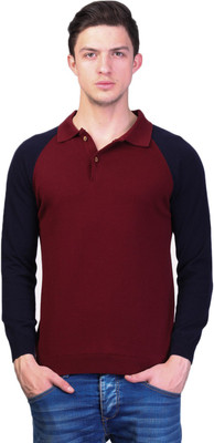 

Kalt Solid Men Polo Neck Maroon T-Shirt