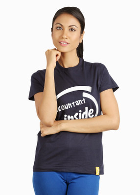 

Campus Sutra Printed Women's Round Neck Blue T-Shirt