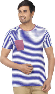 

Ruse Striped Men's Round Neck Purple, White T-Shirt, Royal blue;white