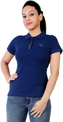 

FCK-3 Woven Women's Polo Neck Blue T-Shirt