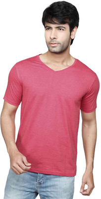 

DIFFERENCE OF OPINION Solid Men's V-neck Pink T-Shirt