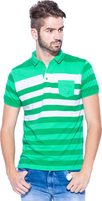 

Mufti Striped Men's Polo Neck Green, White T-Shirt