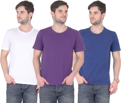 

FnMe Solid Men' Round Neck Multicolor T-Shirt(Pack of 3, Blue;purple;white