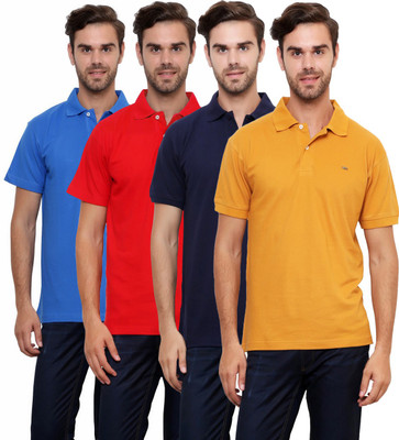 

Lemon & Vodka Solid Men's Polo Neck Multicolor T-Shirt(Pack of 4, Red