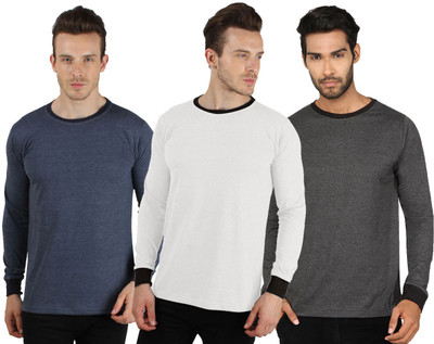

SayItLoud Solid Men's Round Neck Blue, Grey, Black T-Shirt(Pack of 3, Ash grey;black melange;blue melange
