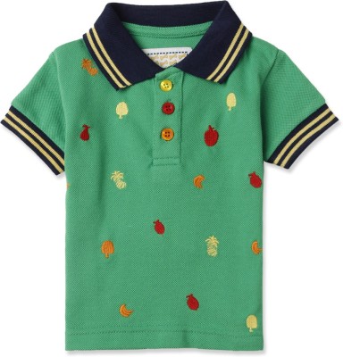 K.CO.89 Boys Embroidered Cotton Blend T Shirt(Green, Pack of 1) at flipkart