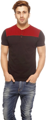 

Gritstones Solid Men' Henley Maroon T-Shirt