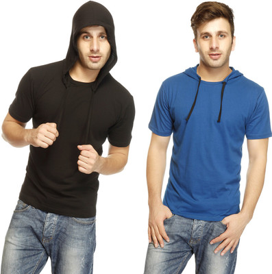 

Gritstones Solid Men's Hooded Black, Blue T-Shirt(Pack of 2, Black/indigo