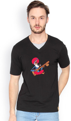 

Campus Sutra Solid Men V-neck Black T-Shirt