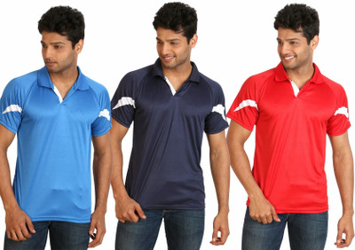 

Campus Sutra Solid Men Polo Neck Light Blue, Dark Blue, Red T-Shirt(Pack of 3), Blue:red:light blue
