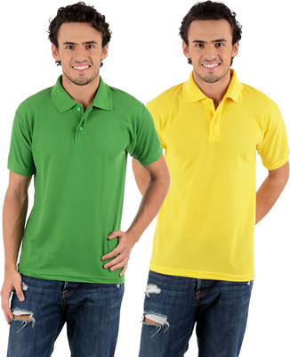 

Blaze Solid Men' Polo Neck Multicolor T-Shirt(Pack of 2, Light green;yellow