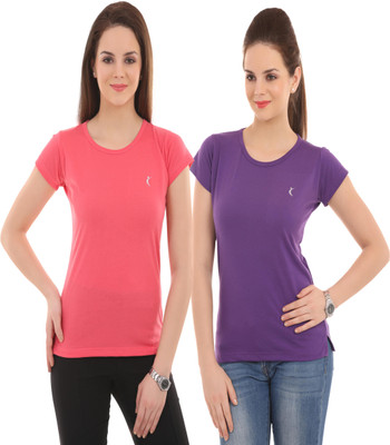 

Ultra Fit Solid Women's Round Neck Pink, Purple T-Shirt(Pack of 2)