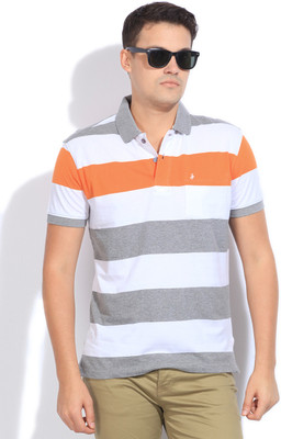 

John Players Striped Men' Polo Neck Grey, Orange, White T-Shirt, 1a2