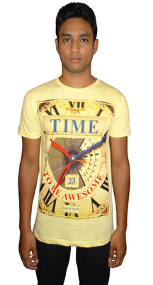 

East West Printed Men's Round Neck Yellow T-Shirt