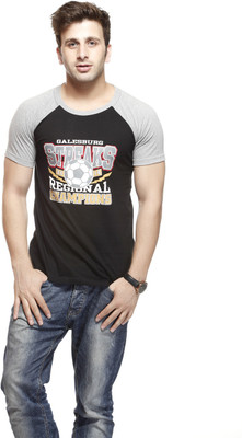 

Gritstones Printed Men' Round Neck Black, Grey T-Shirt