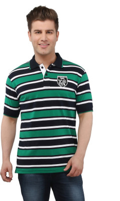 

The Cotton Company Striped Men' Polo Neck Green, Black, White T-Shirt, Basil green