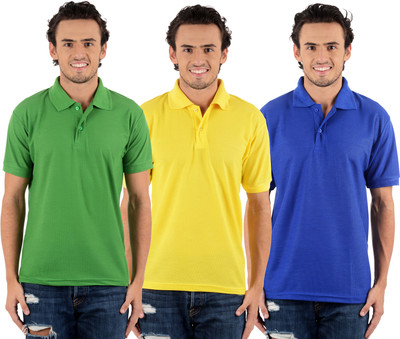 

Blaze Solid Men's Polo Neck Multicolor T-Shirt(Pack of 3, Light green;royal blue;yellow