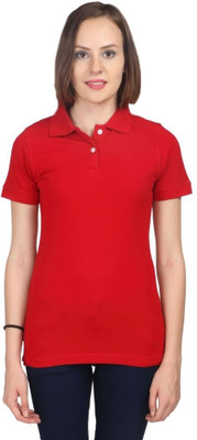 Campus Sutra Solid Women' Polo Neck Red T-Shirt