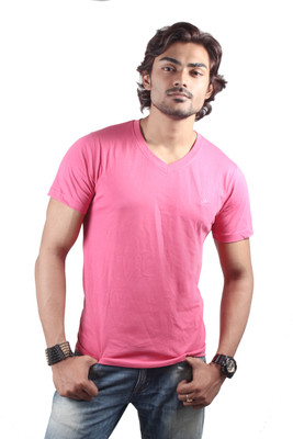 Spur Solid Men's V-neck Pink T-Shirt, Fuchsia