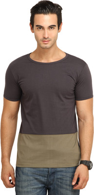 

Fio Solid Men's Round Neck Blue, Brown T-Shirt