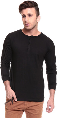 

Izinc Solid Men's Henley Black T-Shirt