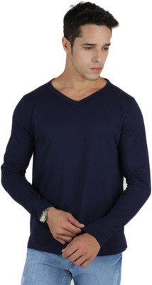 

SayItLoud Solid Men's V-neck Dark Blue T-Shirt, Nevy blue