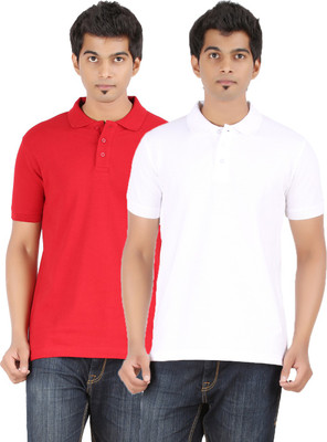 

Ap'pulse Solid Men's Polo Neck Red, White T-Shirt(Pack of 2