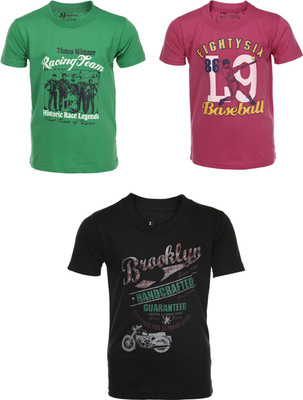 

AJ Dezines Boys Graphic Print Cotton T Shirt(Multicolor, Pack of 3, Pink & black & green