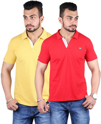 

Shineway Solid Men's Polo Neck Multicolor T-Shirt(Pack of 2, Gold;red
