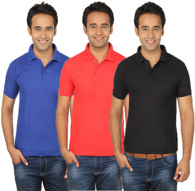 

Quetzal Solid Men's Polo Neck Multicolor T-Shirt(Pack of 3, Black;blue;red